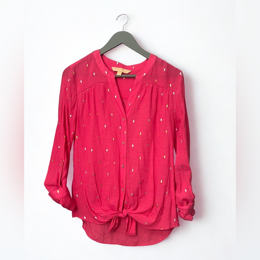 Hope and Harlow Hot Pink Metallic Blouse-Size M Colorful Abstract